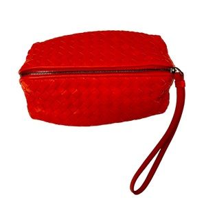 BOTTEGA VENETA vintage small red woven leather wristlet or cosmetic, EUC